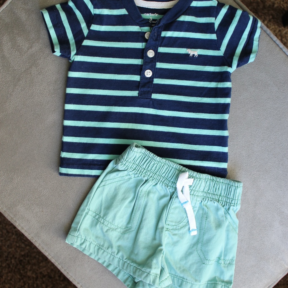 Carter's boy 3M striped summer matching shorts set